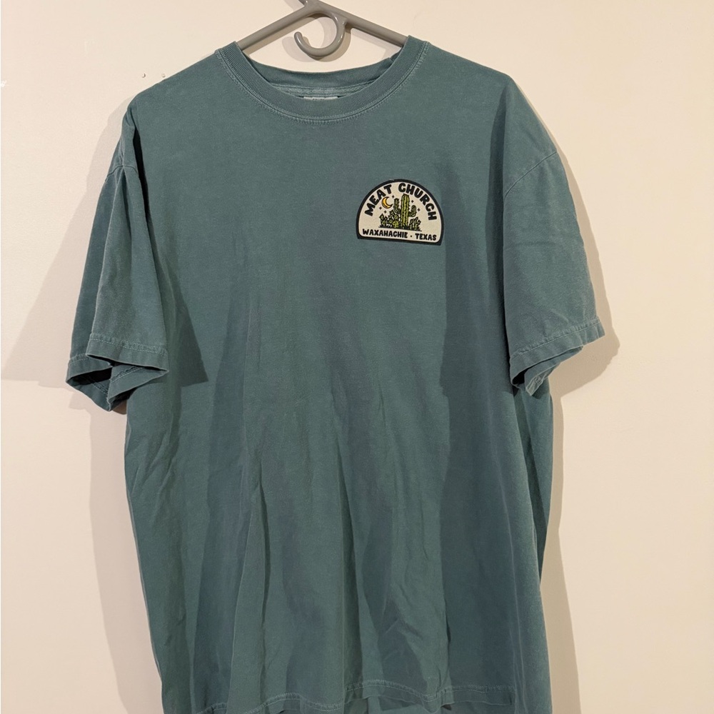Meat Church comfort Colors Teal Short Sleeve Tee